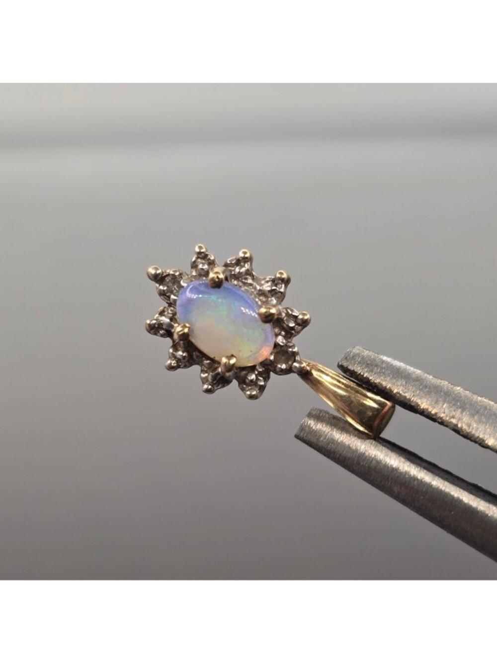 Vintage 10k Gold Opal Diamond Pendant Sunburst Halo Genuine Gemstone Signed - Picture 12 of 14